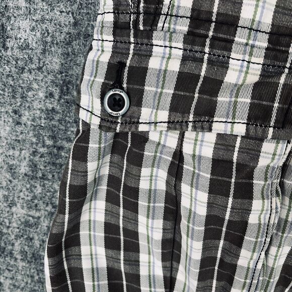 LEVIS CARGO SHORTS MENS 34 BROWN PLAID WHITE TAB PHONE POCKET COTTON 10" INSEAM - Picture 5 of 12